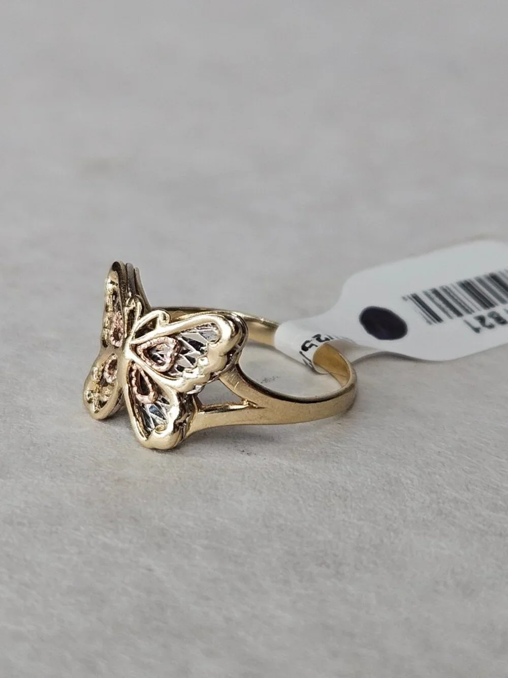 10K Tri Color 3 Tone Gold Butterfly Filigree Cocktail Ring 20x11mm Size 6.25